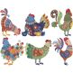 Folk Art Chickens Filled Machine Embroidery Designs by JuJu