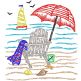 Seaside Umbrella Chair Vintage Sketch | Machine Embroidery Designs by JuJu