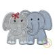 Elephant Pair Applique Digital Machine Embroidery Designs by JuJu