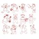 Fuzzy Teddy Bears Redwork Machine Embroidery Designs by JuJu