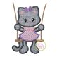Kitty in the Swing Girl Applique | Machine Embroidery Designs by JuJu