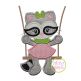 Raccoon in the Swing Girl Applique | Machine Embroidery Designs by JuJu