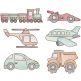 Vintage Sketch Transportation Machine Embroidery Designs by JuJu