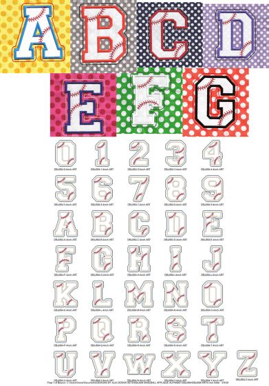 Baseball Applique Alphabet Machine Embroidery Designs by JuJu