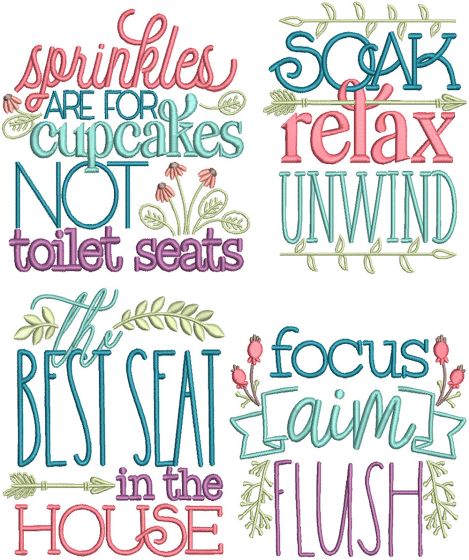 Bathroom Word Art 2 | Machine Embroidery Designs by JuJu