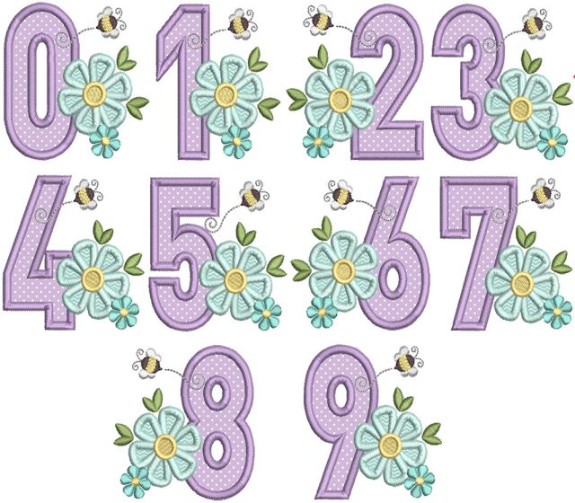 Bee Blossom Applique Numbers | Machine Embroidery Designs by JuJu