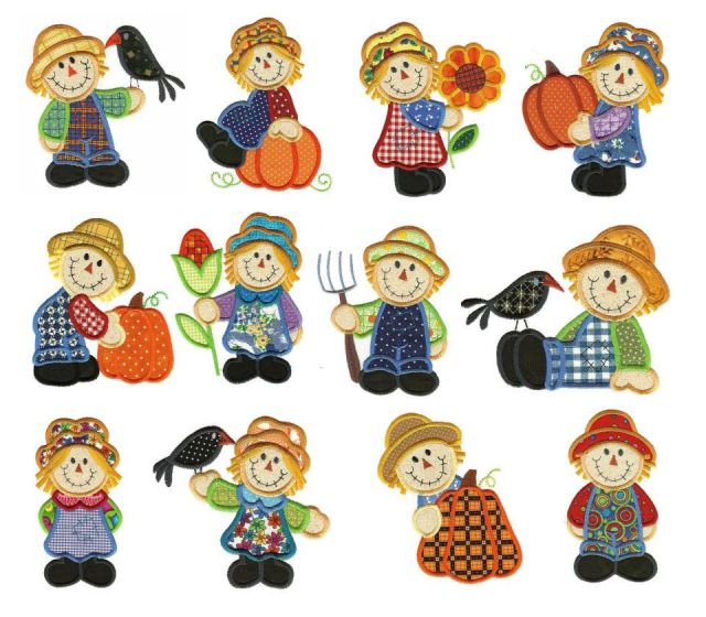 Scarecrows fall Applique Machine Embroidery Designs by JuJu 

