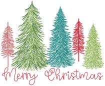Merry Christmas Trees Vintage Sketch | Machine Embroidery Designs by JuJu