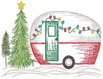 Christmas Camper Vintage Sketch | Machine Embroidery Designs by JuJu