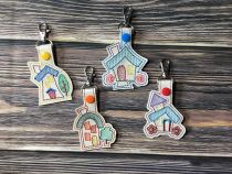 In The Hoop Little House Key Fobs Set | Machine Embroidery Designs by JuJu