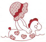 Summer Fun Sunbonnets Redwork Machine Embroidery Designs by JuJu