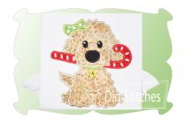 Dog With Candy Cane Girl Applique | Machine Embroidery Designs by JuJu