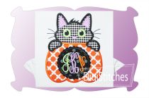 Halloween Kitty and Pumpkin Monogram Applique | Machine Embroidery Designs by JuJu