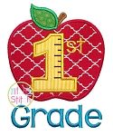 Apple School 1st Grade Number Applique | Machine Embroidery Designs by JuJu