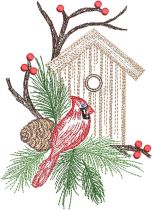 Christmas Cardinal Vintage Sketch | Machine Embroidery Designs by JuJu