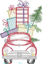 Christmas Car Vintage Sketch | Machine Embroidery Designs by JuJu