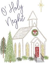 Christmas Chruch Vintage Sketch | Machine Embroidery Designs by JuJu