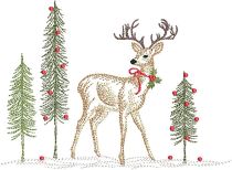 Christmas Deer Vintage Sketch | Machine Embroidery Designs by JuJu