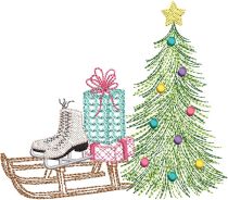 Christmas Sled Vintage Sketch | Machine Embroidery Designs by JuJu
