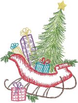 Christmas Sleigh Vintage Sketch | Machine Embroidery Designs by JuJu