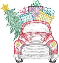 Christmas Truck Front Vintage Sketch | Machine Embroidery Designs by JuJu