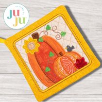 ITH Chunky Pumpkin Pair Pot Holder | Machine Embroidery Designs by JuJu
