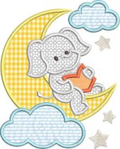 Reading On The Moon Applique Machine Embroidery Designs by JuJu 