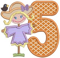 Scarecrow Girl Applique Numbers | Machine Embroidery Designs by JuJu