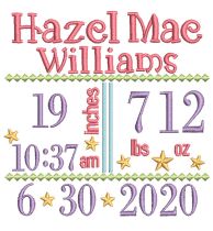 Simple Stars Birth Announcement Template Machine Embroidery Designs by JuJu