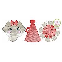 Elephant Cheer Trio Sketch Embroidery | Machine Embroidery Designs by JuJu