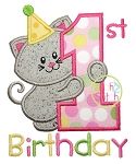 First Birthday Kitty Applique | Machine Embroidery Designs by JuJu