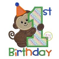 First Birthday Monkey Applique | Machine Embroidery Designs by JuJu