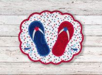 ITH Patriotic Flip Flops Mug Rug | Machine Embroidery Designs by JuJu
