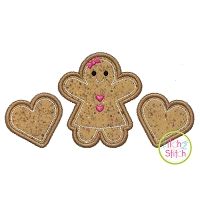 Gingerbread Girl Hearts Trio Applique | Machine Embroidery Designs by JuJu