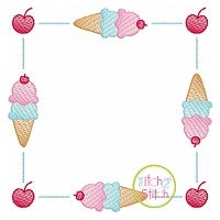 Ice Cream Cone Square Frame Sketch Embroidery | Machine Embroidery Designs by JuJu