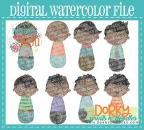 Man Dark Complexion Multipack Digital Watercolor PNG File