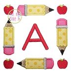 Pencil School Apple Frame Applique | Machine Embroidery Designs by JuJu
