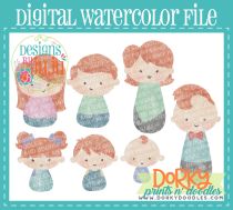 Red Head Family Member Multipack Digital Watercolor PNG File