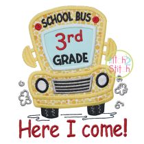 School Bus Grades 3rd Applique | Machine Embroidery Designs by JuJu