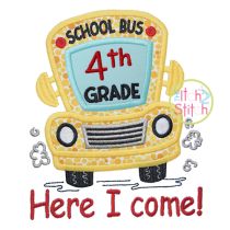 School Bus Grades 4th Applique | Machine Embroidery Designs by JuJu