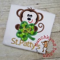 Shamrock Monkey Boy Applique | Machine Embroidery Designs by JuJu