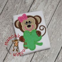 Shamrock Monkey Girl Applique | Machine Embroidery Designs by JuJu