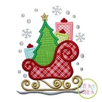 Sleigh with Tree Applique | Machine Embroidery Designs by JuJu