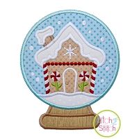 Snow Globe Gingerbread House Applique | Machine Embroidery Designs by JuJu