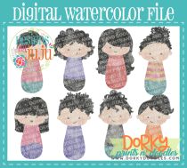 Woman Black Hair Multipack Digital Watercolor PNG File