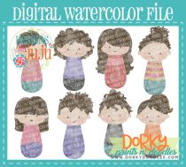 Woman Brown Hair Multipack Digital Watercolor PNG File