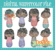 Woman Dark Complexion Multipack Digital Watercolor PNG File