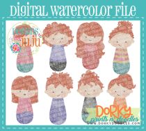 Woman Red Hair Multipack Digital Watercolor PNG File