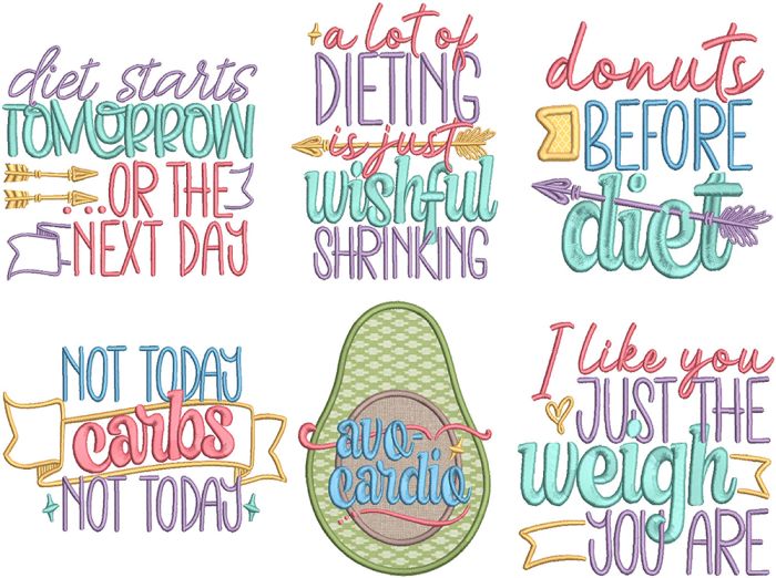 Diet Word Art 2 | Machine Embroidery Designs by JuJu