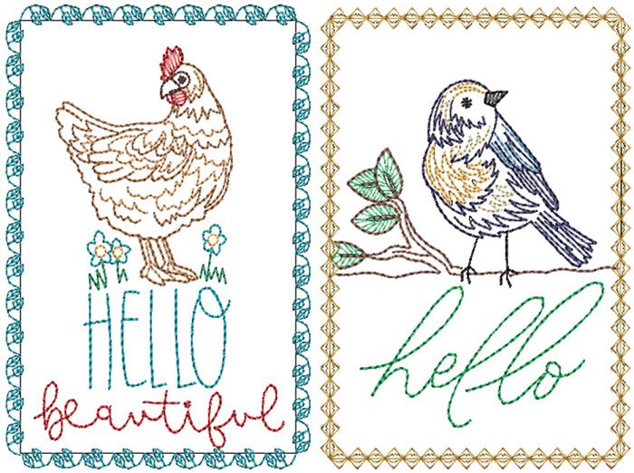 Hello Greeting Cards 2 | Machine Embroidery Designs by JuJu